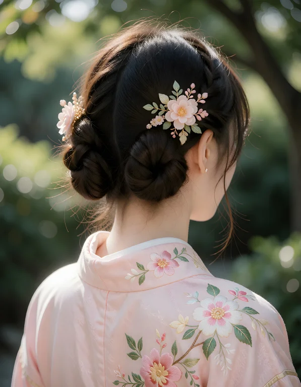 The Back Of A Persons Head Adorned With An Intricate Traditi...