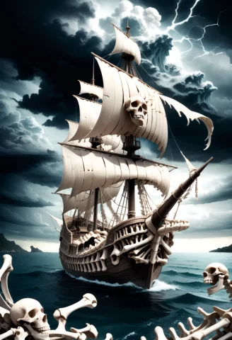 Lazympos,boneswm, Pirate Ship Made Of Bones, Ocean, Storm, N... — SDXL AI Prompt: lazympos,boneswm, pirate ship made of bones, ocean, storm, night 