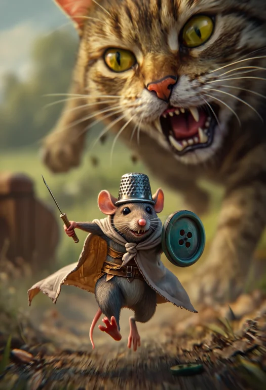 Photo-realistic Image Of Tiny Mouse Warrior, Wearing A Helme...