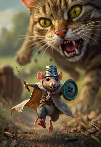 Photo-realistic Image Of Tiny Mouse Warrior, Wearing A Helme... — Stable Diffusion AI Prompt: photo-realistic image of tiny mouse warrior, wearing a helmet of thimble, holdin...