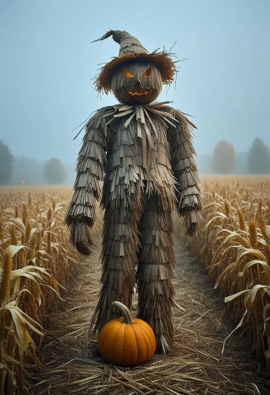 8k, Raw Digital Photo, High Quality, A Scarecrow Made Of Str...