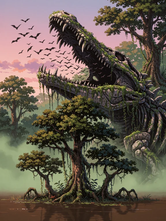 In Anime Style, A Breathtaking Nature Scene Depicts The Ribc...
