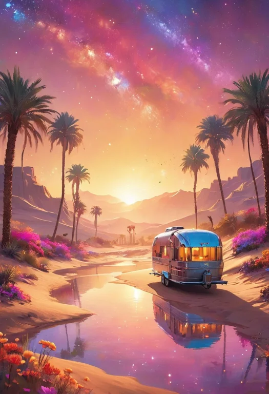 Envision A Mystical Desert Oasis Surrounded By Golden Sand D...