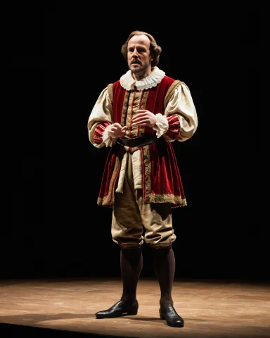 A Shakespearean Actor Delivering A Soliloquy On Stage, Spotl... — SDXL AI Prompt: a Shakespearean actor delivering a soliloquy on stage, spotlight on the actor, h...