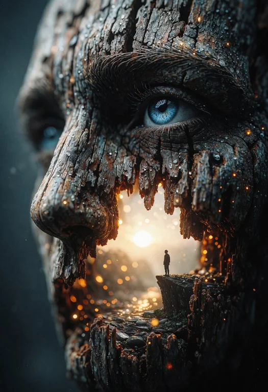 Surreal Digital Art, A Massive Weathered Wooden Sculpture Of...
