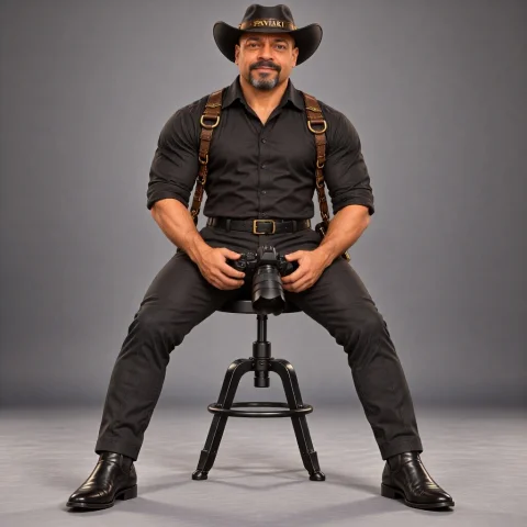 Pavlakicam, Full-body Seated View, Calm Expression, Holding... — Stable Diffusion AI Prompt: pavlakicam, full-body seated view, calm expression, holding a professional camer...