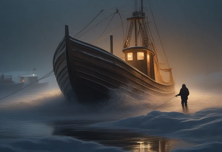 A Leviathan Surfacing Beside A Lone Fishing Boat, Expressive...