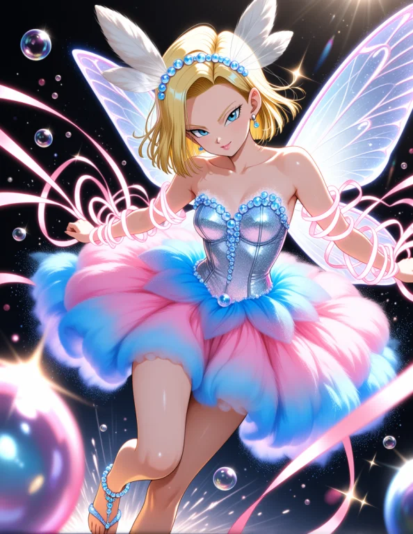 Android 18 Dragon Ball, Cowboy-shot, Featuring An Ethereal T...