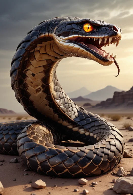 Medium Full Shot Of Awe-inspiring Snake With Muscular Body,...