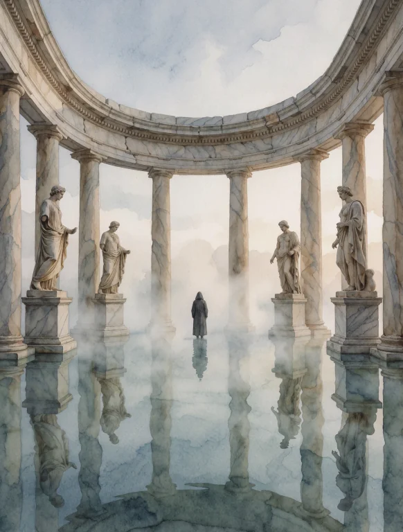 A Lone Hooded Figure Standing At The Center Of A Vast Floode...