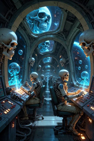 , Boneswm, A Futuristic Space Station Interior With Corridor... — Stable Diffusion AI Prompt: , boneswm, a futuristic space station interior with corridors of rib-vaulted cei...
