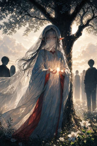 Ghostly Girl in Overexposed Sky — Stable Diffusion AI Prompt: masterpiece, best quality, exciplit, A girl with long, gray and black hair, poin...