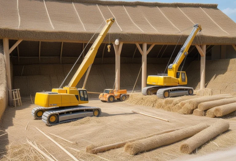 A Construction Site, Straw Beams, Straw Crane, Excavator, St...