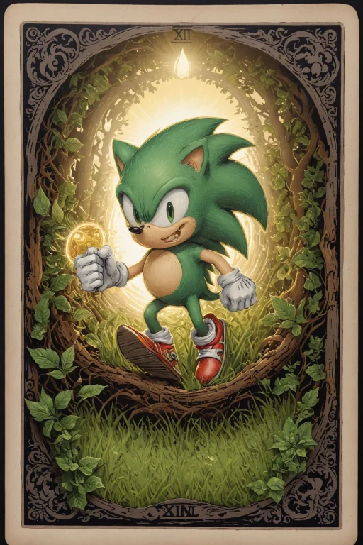 Sonic, Running In Green Hill Zone, Rings. Tarot Card, Glow M...