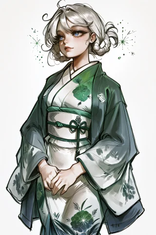 Monochrome Japanese Illustration — Stable Diffusion AI Prompt: monochrome, partially colored, sketch,, @shexani,, Yanrenxi20831. 1girl, solo, (...
