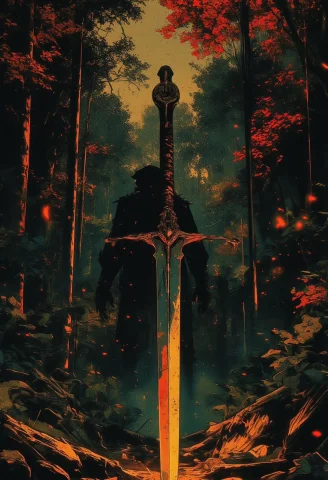 Solitary Pirate, Dense Autumn Forest, Musket And Great Sword... — FLUX AI Prompt: Solitary pirate, dense autumn forest, musket and great sword, tarnished silver c...