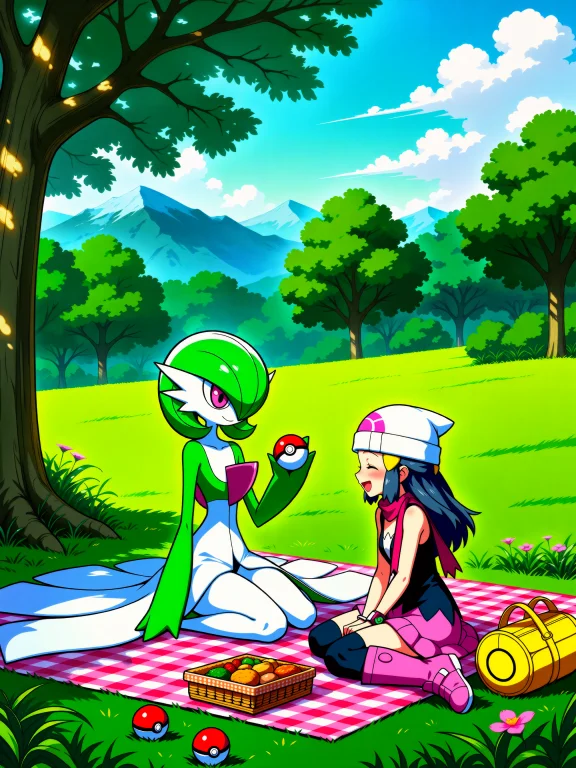 Pokemon, 2 Girls Dawn Pokemon Playing With Gardevoir At A Pi...