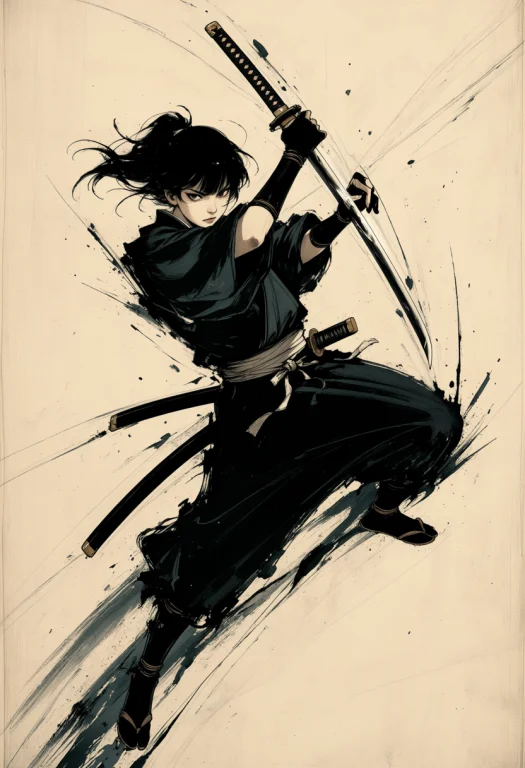 Big Long Brushstrokes Of Deep Black Sumi-e Turning Into Symb...