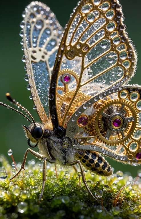 An Extreme Macro Shot Of A Delicate Clockwork Butterfly Rest...