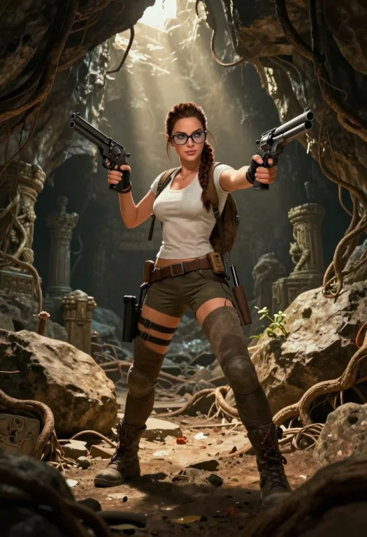 Lara Croft Ventures Deep Into A Mysterious Cavern, Armed Wit...