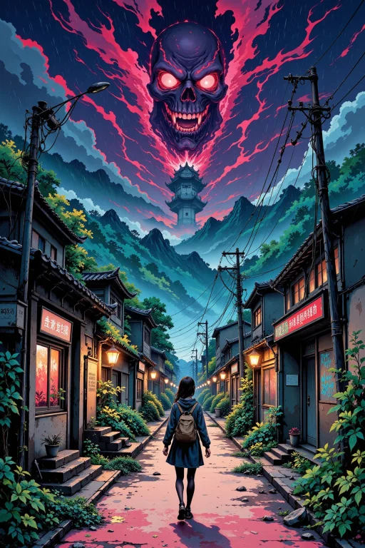 Zombies Outbreak In A Small Town Beautiful Anime Landscape,...