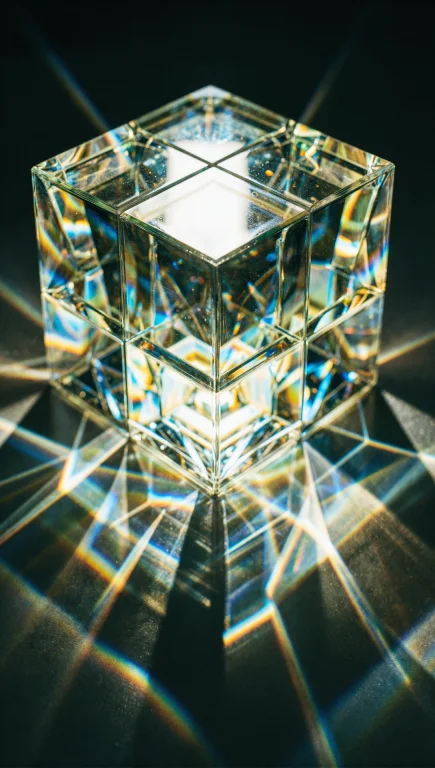 Transparent Cube Made Of Multiple Glass Compartments Filled...