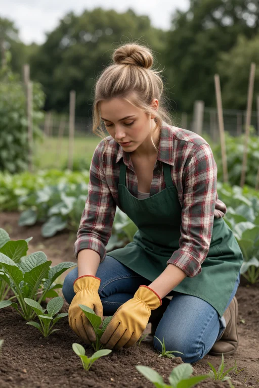 Meadowlora Wearing Gardening Clothes, Her Hair In A Messy Bu...
