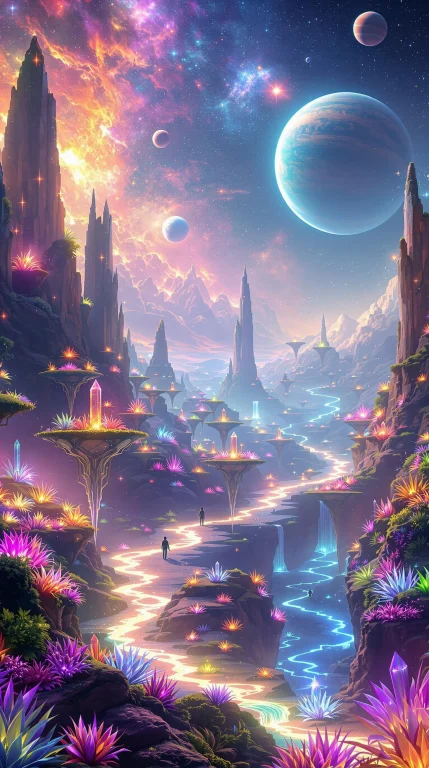 In A Stunning Celestial Tableau, A Distant Planets Landscape...