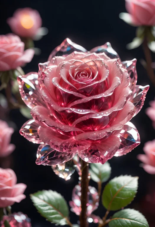 Pink Crystal Rose Flower, Strong Focus On Subject, Strong Bo...