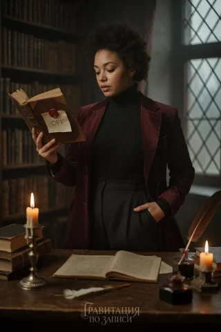 Mid-Body Gothic Portrait Prompt — Stable Diffusion AI Prompt: In the manner of Victorian realism, mid-body gothic library portrait of a 41-yea...