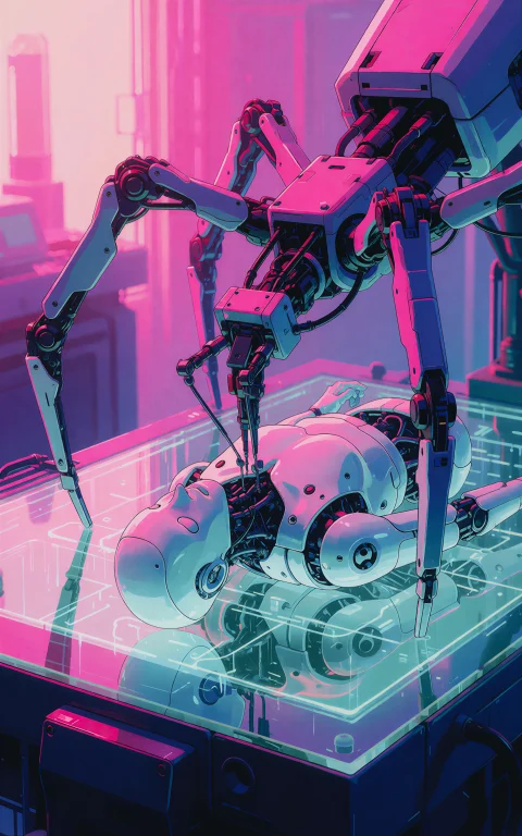 A Sci-fi Laboratory Scene Showing A Mechanical Spider-like A...