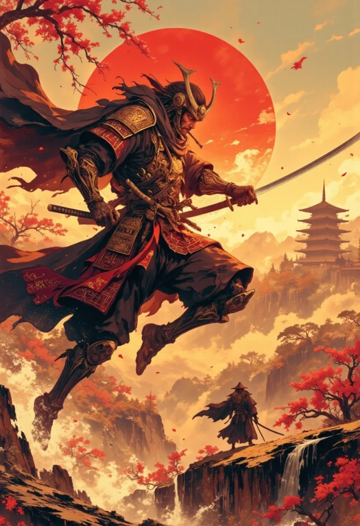 A Captivating Digital Painting Depicting A Fierce Samurai Wa...