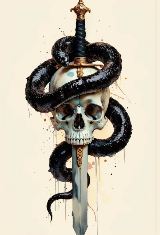 Busyshiny Style Watercolor Painting Of A Sword Stabbed Into...