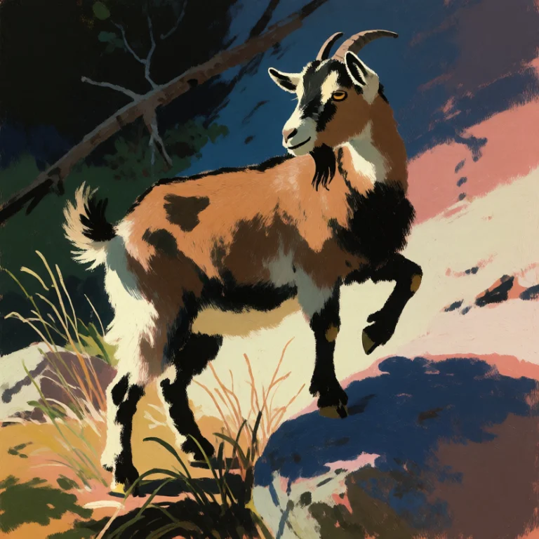 A Brown Goat Standing On A Rocky Slope With Its Head Turned...