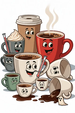 Midjourney A Cartoon Illustration Of Ten Anthropomorphic Cof... — Stable Diffusion AI Prompt: midjourney a cartoon illustration of ten anthropomorphic coffee cups with expres...