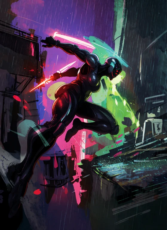 Dynamic Graphic Novel Illustration In The Distinct Mixed-med...