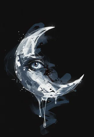 Minimalist Gouache Painting1.3, Close-up Crescent Moon Shape... — Stable Diffusion AI Prompt: minimalist gouache painting:1.3, close-up crescent moon shaped eye:1.5, silver a...