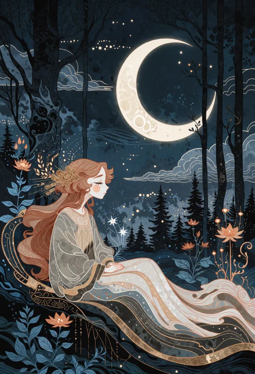 Whimsical Storybook Illustration A Delicate, Art Deco-inspir...
