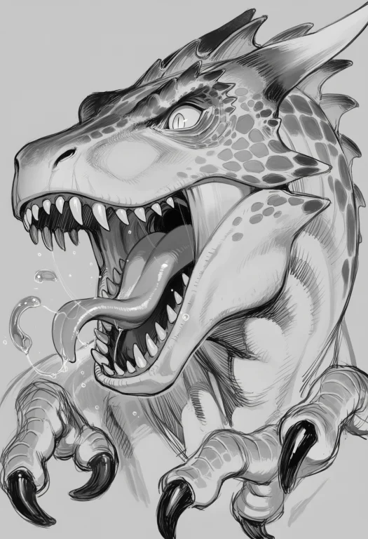 Score7, Score8, Score9, Monochrome, Sharp Teeth, Tongue, Sim...