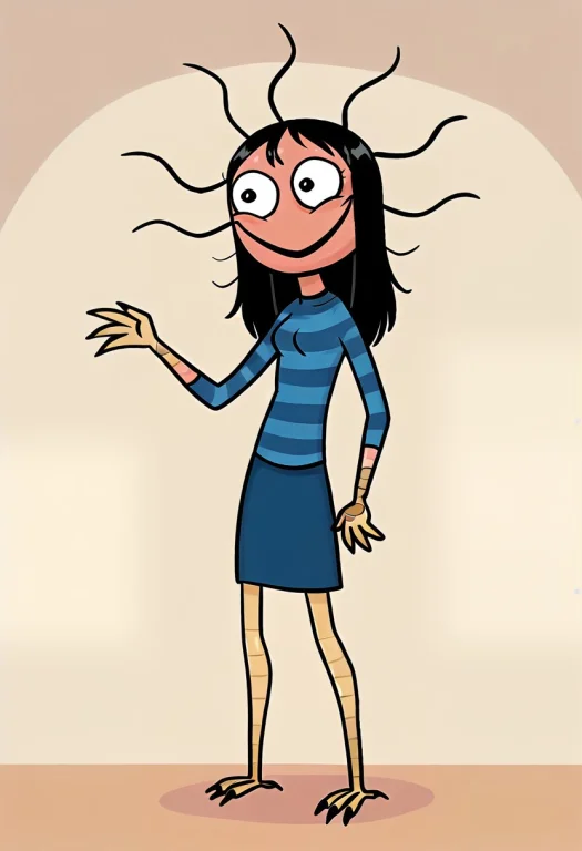 Caraconfused, Black Eyes, No Nose, Blue Sweater, Striped Swe...
