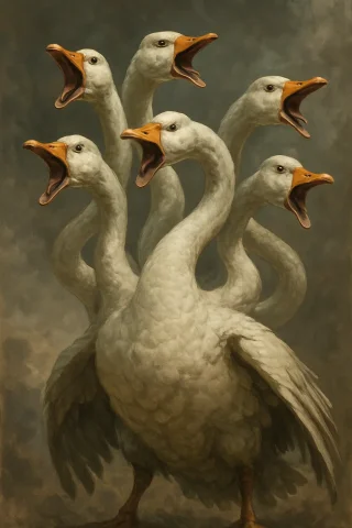 A Giant Goose With Many Necks And Heads Like A Hydra, Aggres... — Stable Diffusion AI Prompt: a giant goose with many necks and heads like a hydra, aggressively honking with...