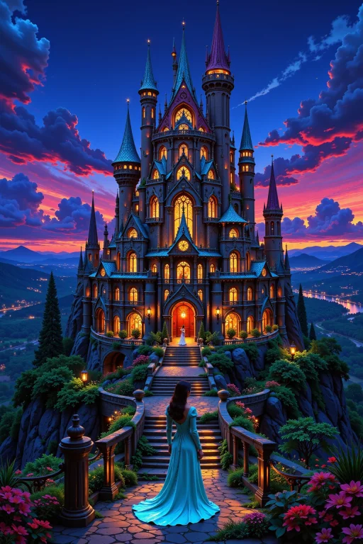 Castle Beautiful Landscape, Evening, Woman, Very Intricate,...