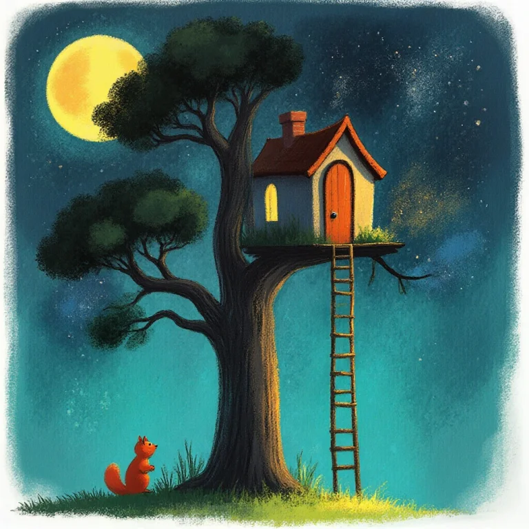 Watercolor Book Illustration, A Tall Slender Tree With A Coz...