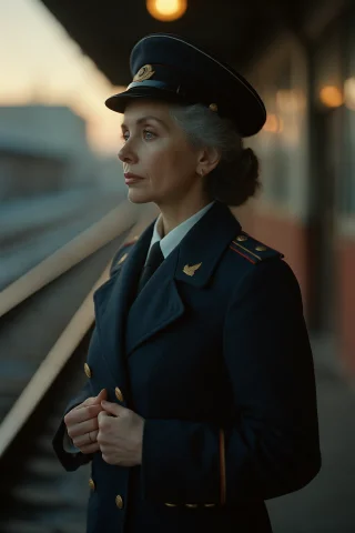 Analog Film-grain Documentary Portrait, Three-quarter Of A 6... — Stable Diffusion AI Prompt: Analog film-grain documentary portrait, three-quarter of a 62-year-old tram driv...
