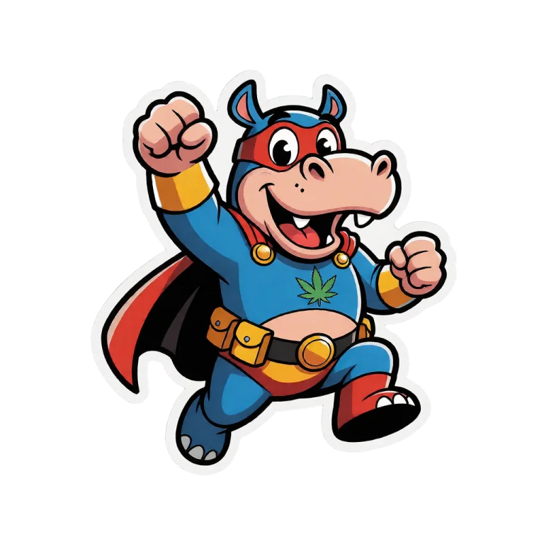 ,a Cartoon Of A Hippo Superhero Mascot Designed As A Printab...