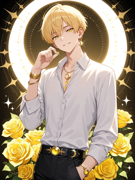 1boy, Male Focus, Flower, Blonde Hair, Jewelry, Shirt, Solo,...