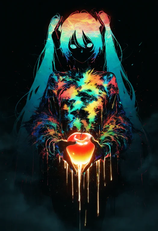 Hatsune Miku,limited Palette,black Background,colorful,vibra...