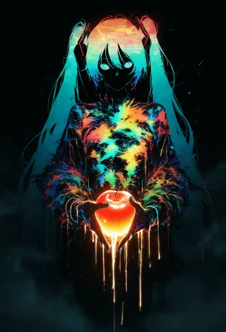 Hatsune Miku,limited Palette,black Background,colorful,vibra... — Stable Diffusion AI Prompt: Hatsune Miku,limited palette,black background,colorful,vibrant,glowing outline,n...