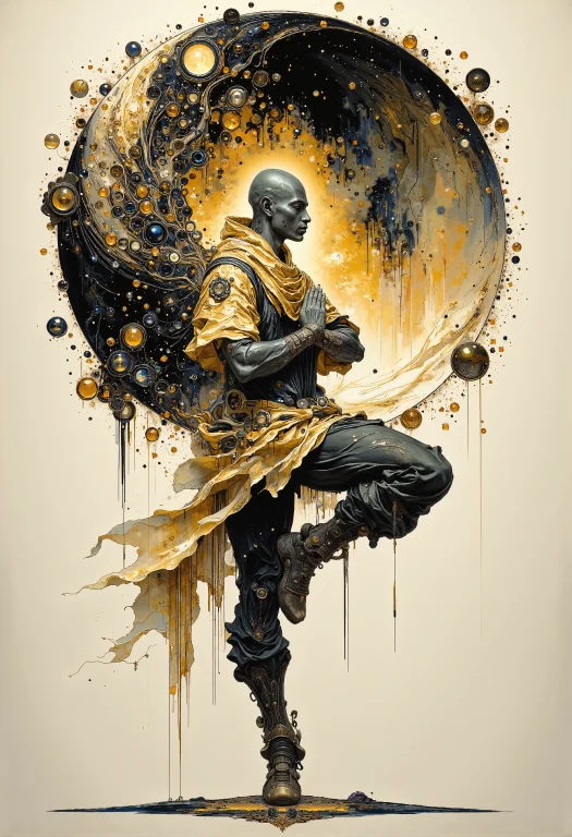 A Striking Artistic Depiction Of A Serene Monk Balanced Grac...