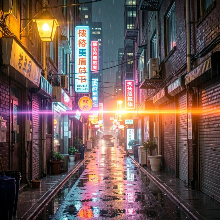 A Rain-slick Neon Alley In A Dense Metropolis, Photorealisti...